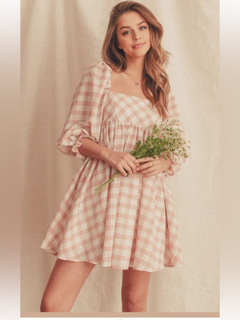 Storia Jolene Babydoll Dress Nwt Gingham Large Puff Sleeve Cottagecore Picnic A5